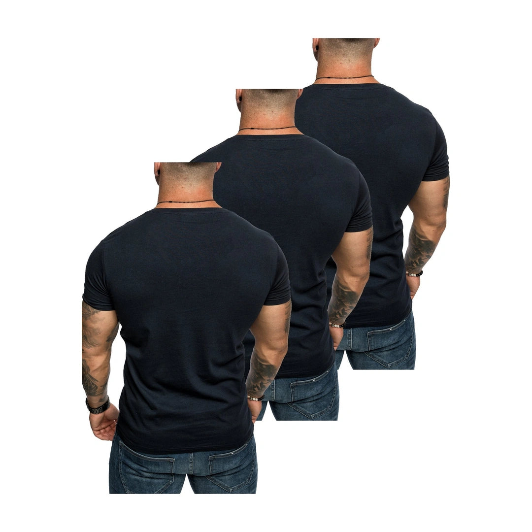 3-pack mörkblåa t-shirts från Amaci & Sons med bröstficka bakifrån