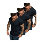 3-pack mörkblåa t-shirts från Amaci & Sons med bröstficka framifrån