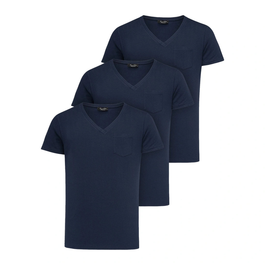 3-pack mörkblåa t-shirts från Amaci & Sons med bröstficka