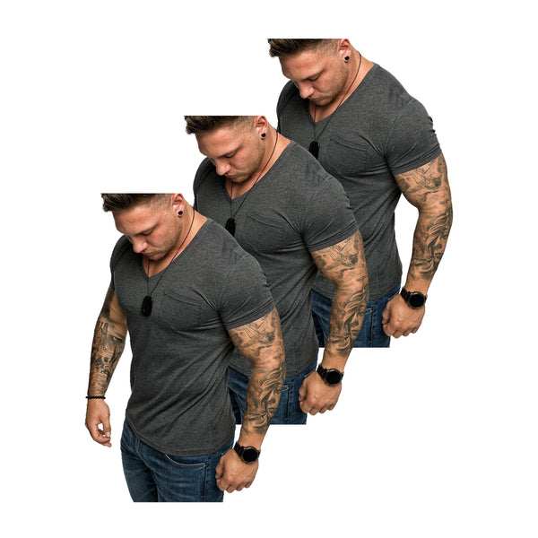 3-pack mörkgråa t-shirts från Amaci & Sons med bröstficka framifrån