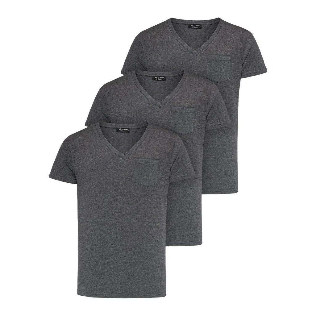 3-pack mörkgråa t-shirts från Amaci & Sons med bröstficka