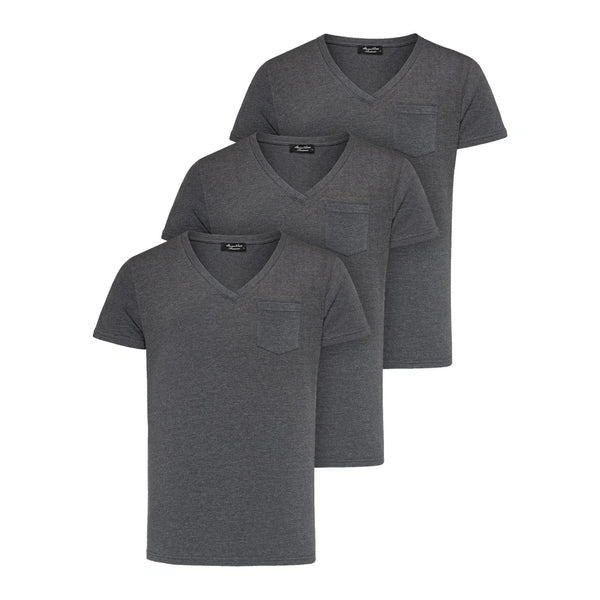3-pack mörkgråa t-shirts från Amaci & Sons med bröstficka