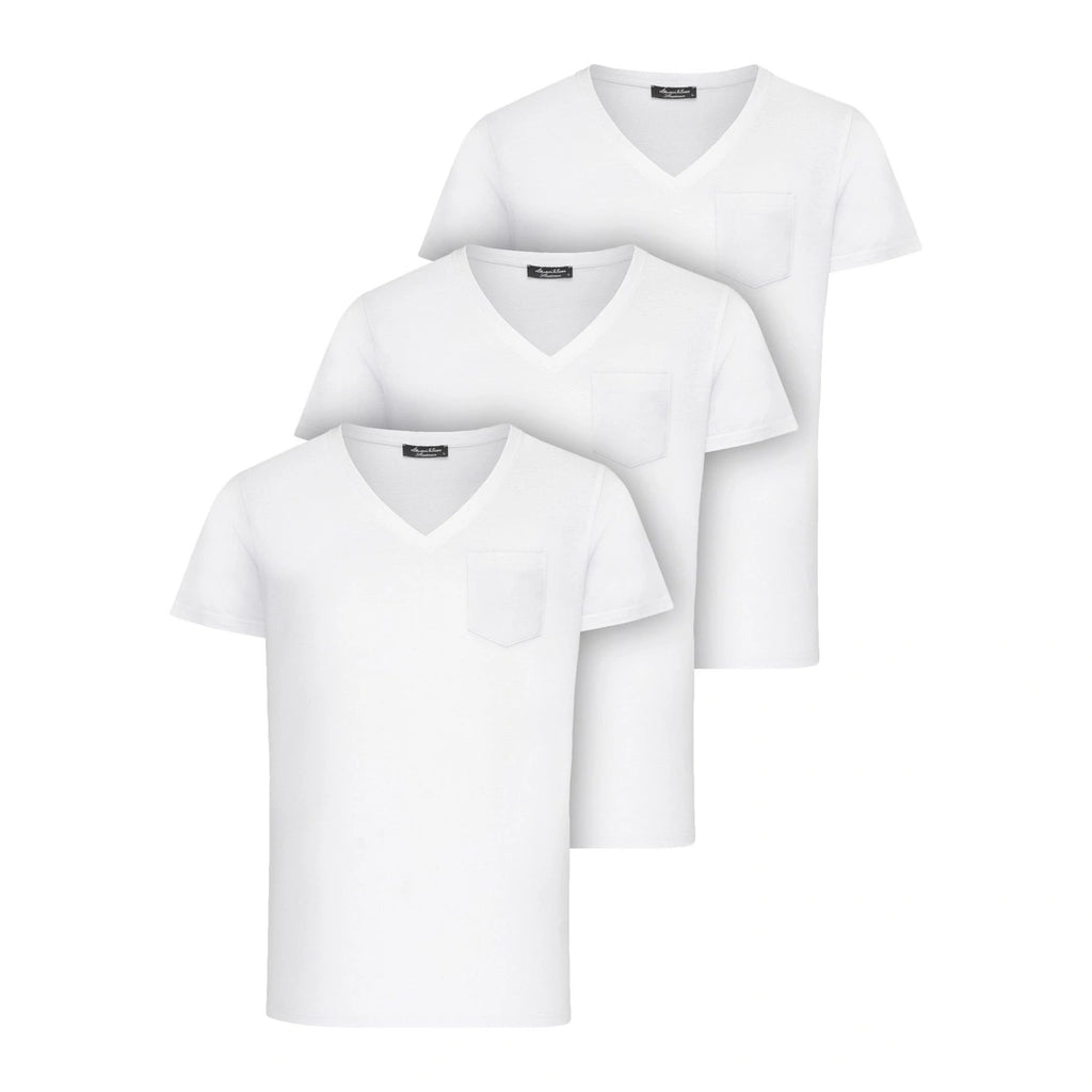 3-pack vita tshirts från Amaci & Sons med bröstficka