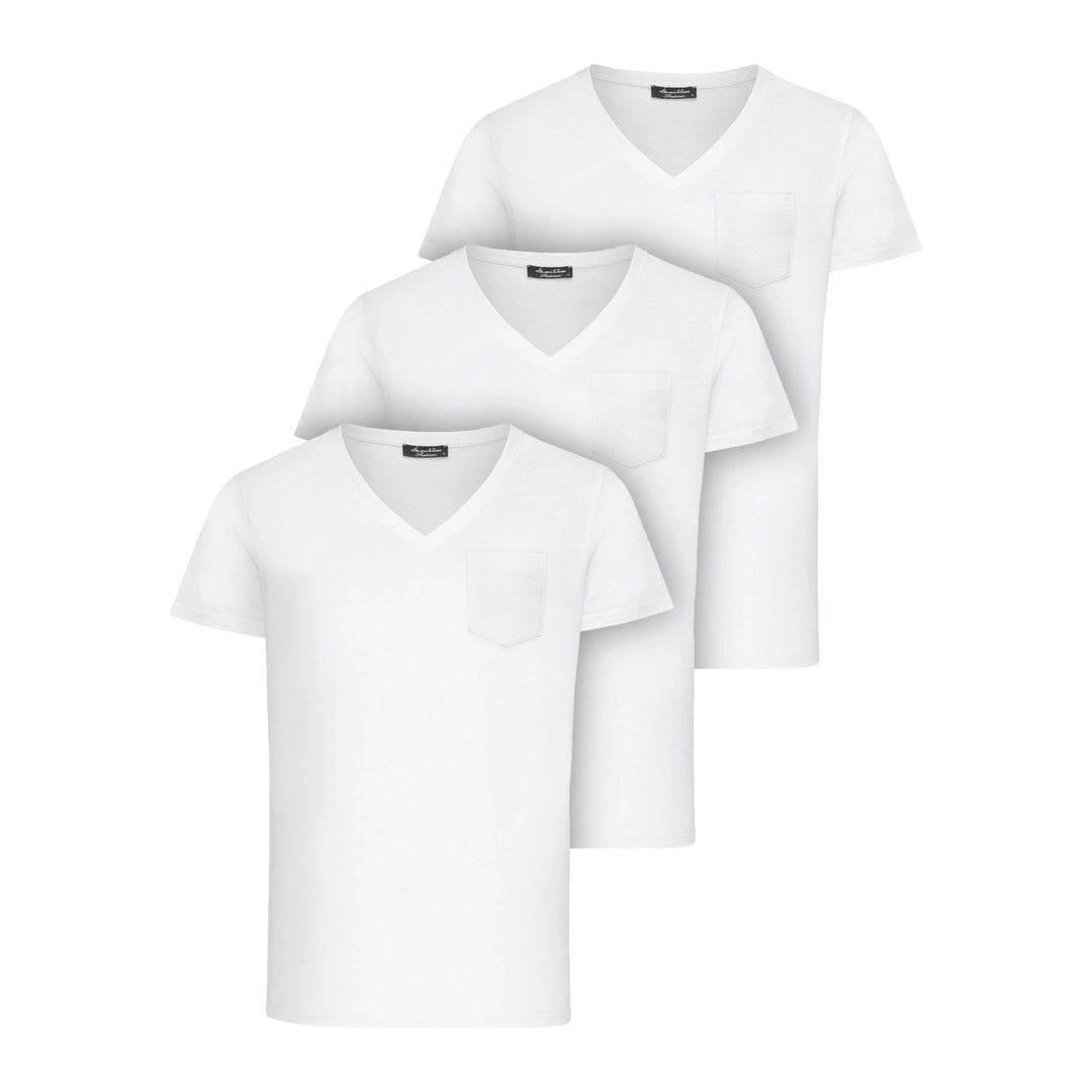3-pack vita tshirts från Amaci & Sons med bröstficka