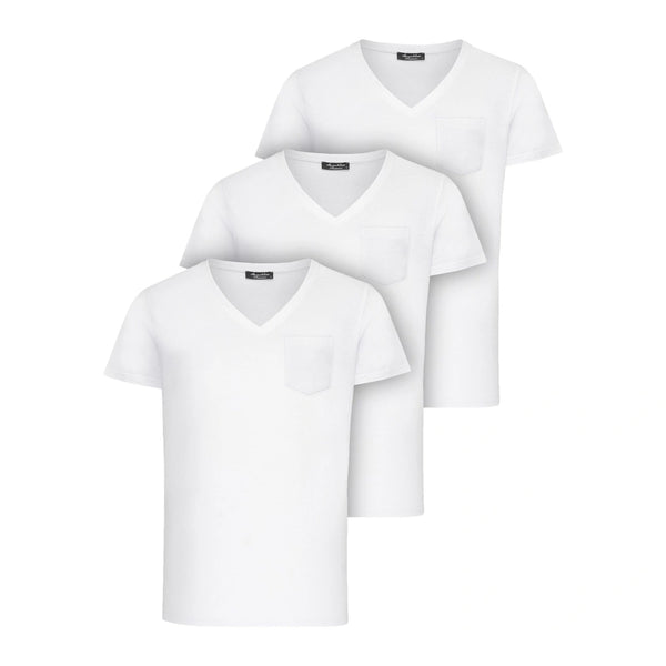 3-pack vita tshirts från Amaci & Sons med bröstficka