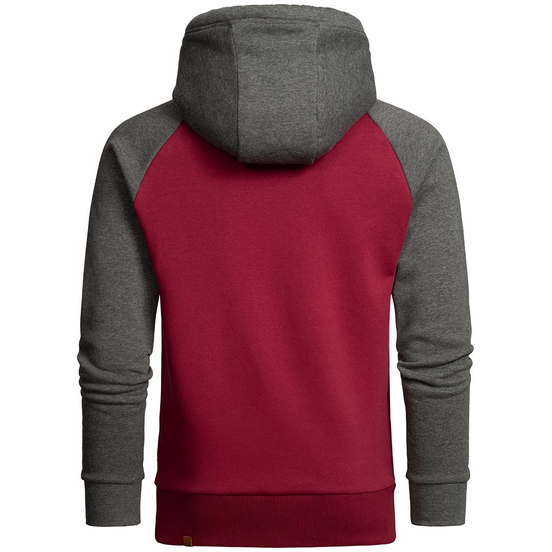 Amaci & sons vinröd hoodie bakifrån