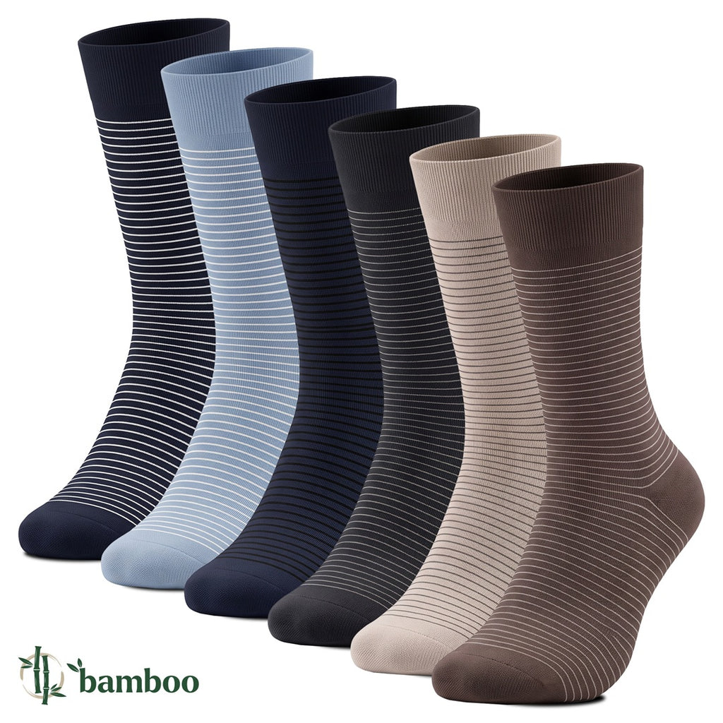 Benyson bambustrumpor 6-pack med 85 procent bambufiber, randig design i blått, grått, beige och brunt