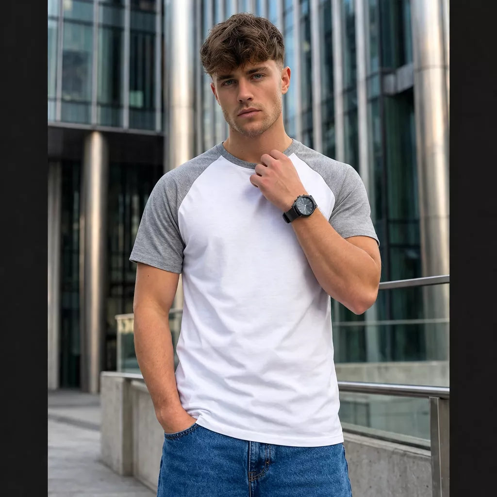 Basic vit t-shirt med kontrastärmar