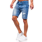 Blåa herrshorts - Jeansshorts med slitningar