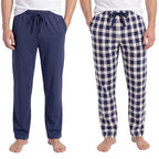 2-pack pyjamasbyxor herr från Gaubert i 100% bomull med ett par marinblå och ett par blå- och vitrutiga byxor