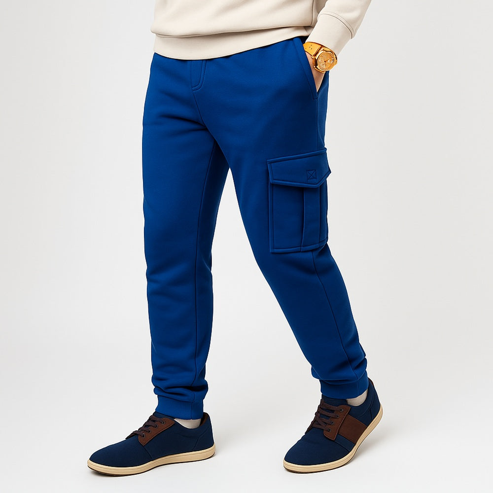 Billiga blåa cargo mjukisbyxor jhnsport