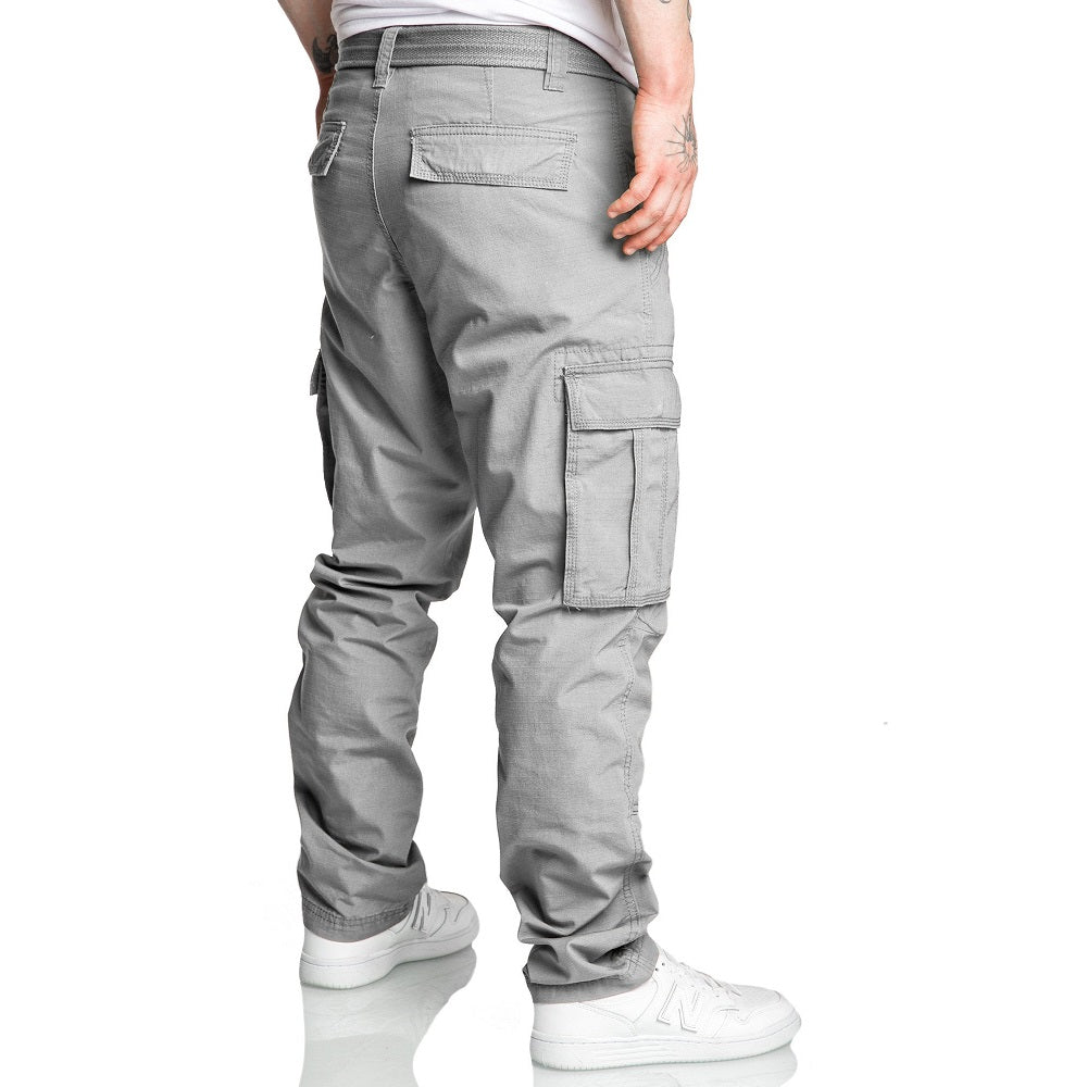 Ljusgråa chinos med cargofickor bakifrån