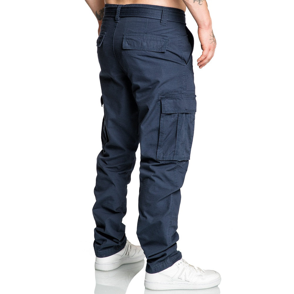 Mörkblåa chinos med medföljande bälte bakifrån