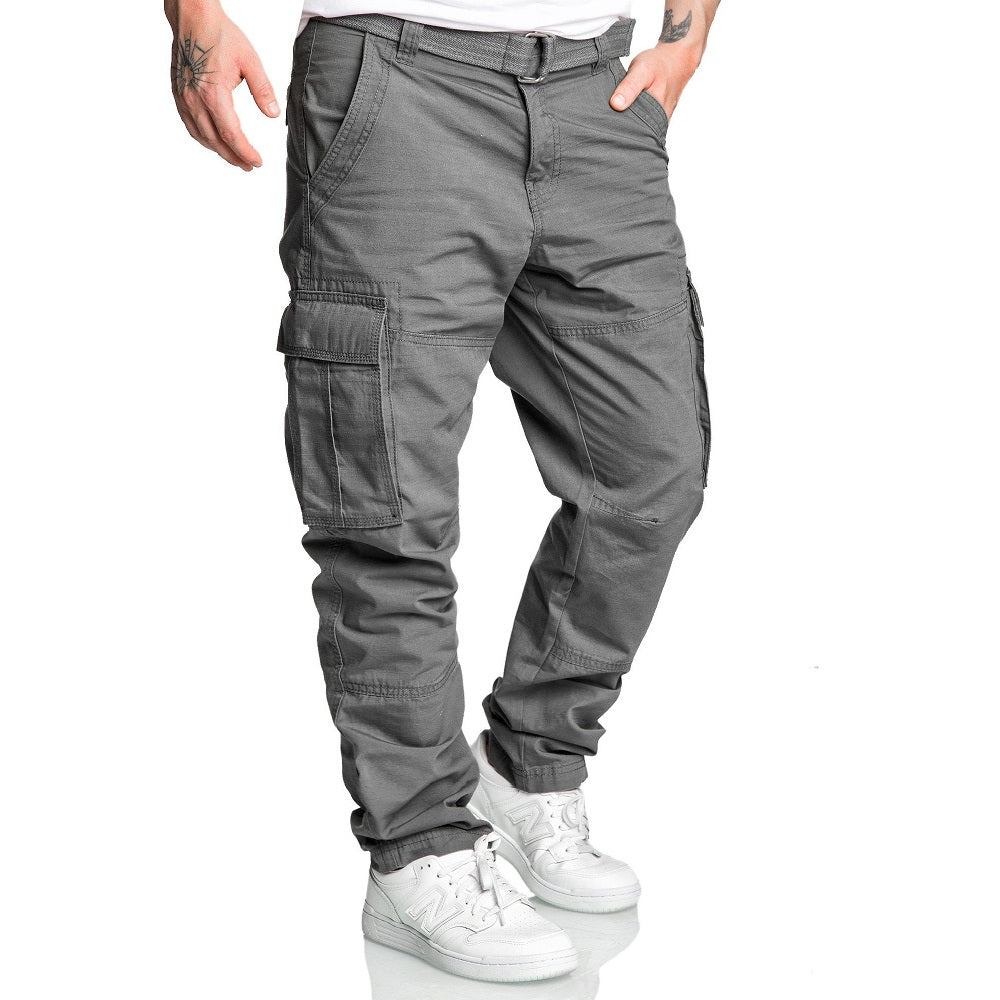 Cargobyxor med bälte - Herrbyxor Chinos mörkgråa front