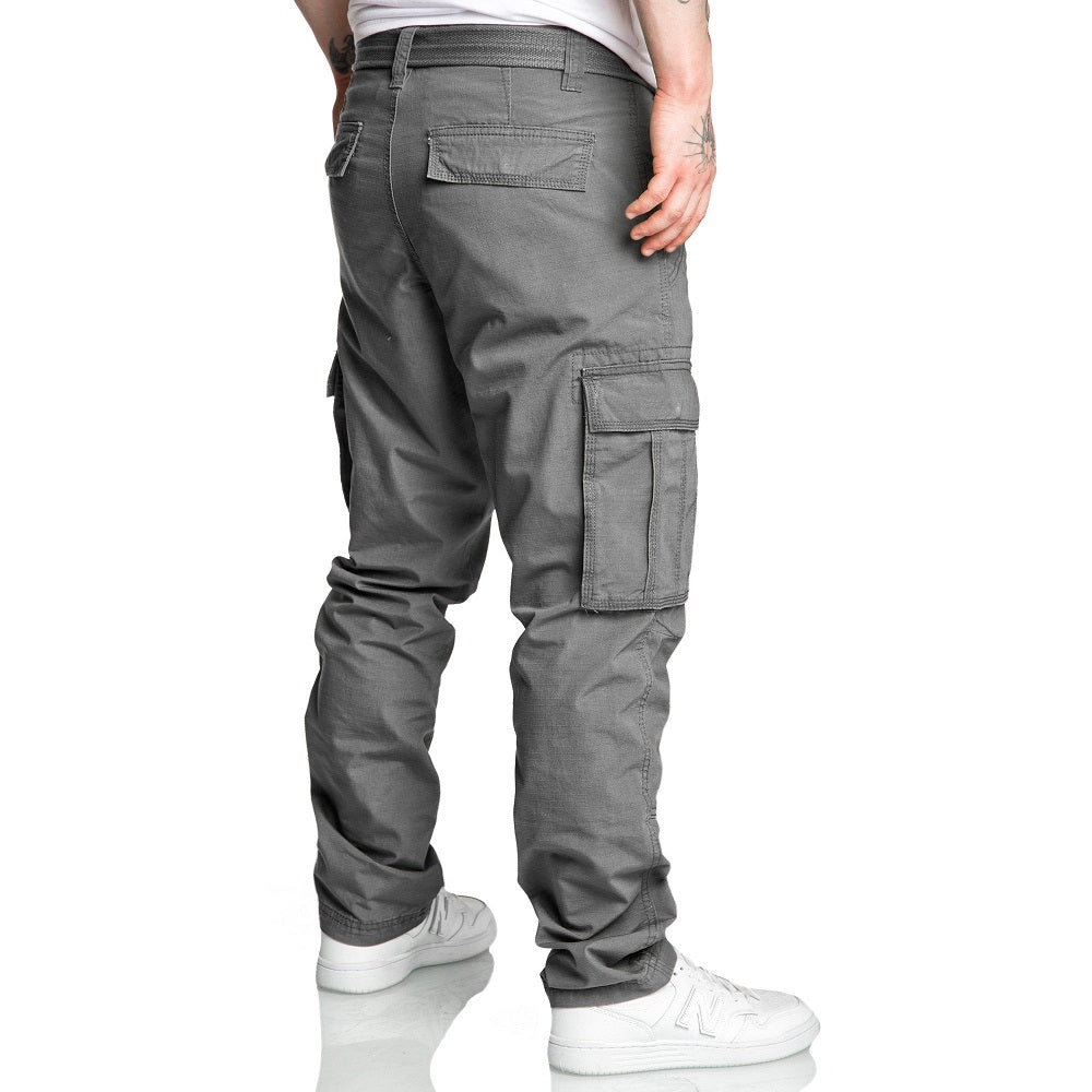 Mörkgråa chinobyxor med cargofickor bakifrån