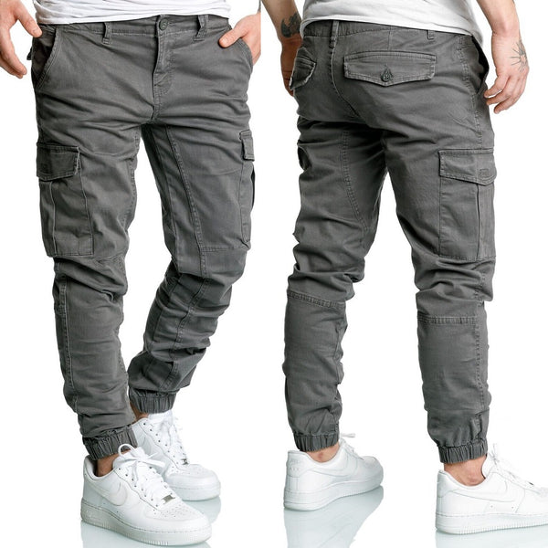 Chino joggers - herrbyxor med cargofickor - Gråa 499 kr
