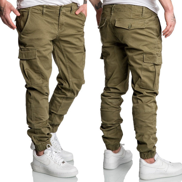 Chino joggers - herrbyxor med cargofickor - Olivgröna 499 kr