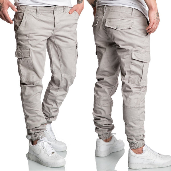Chino joggers - herrbyxor med cargofickor - Ljusgråa 499 kr