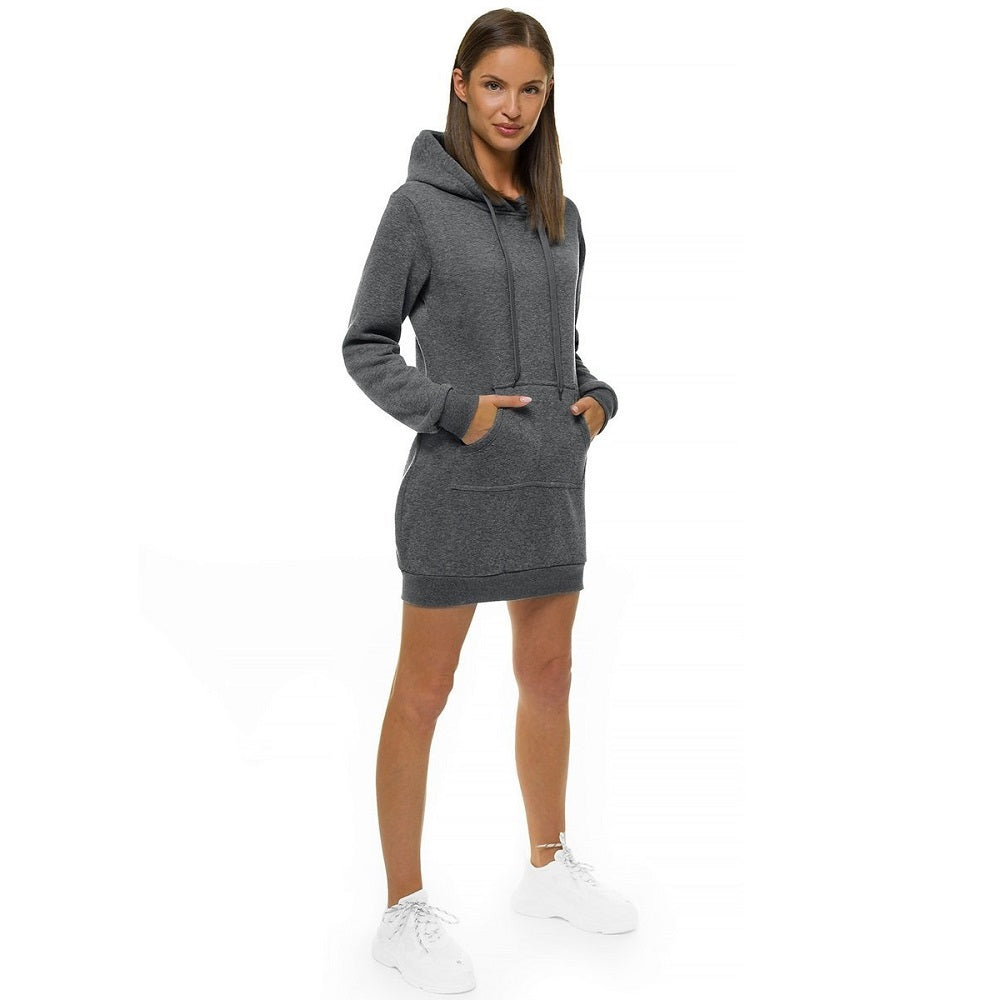 Mörkgrå Dam Hoodie - Damtröja med luva framifrån