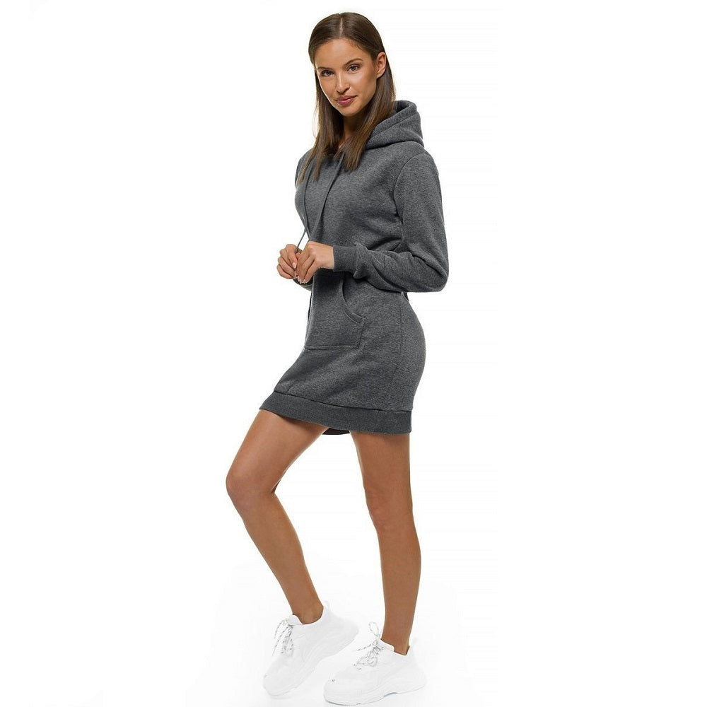 Mörkgrå Dam Hoodie - Damtröja med luva från sidan