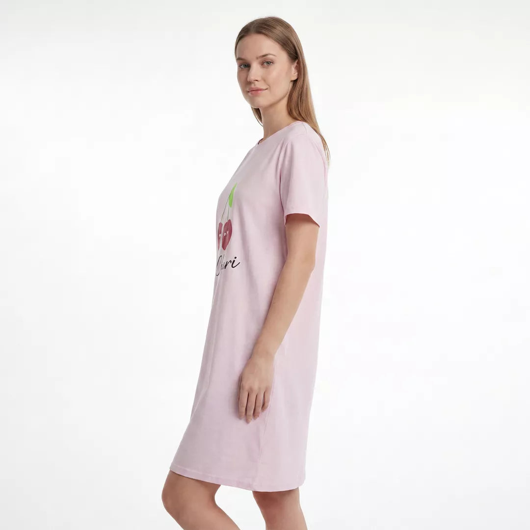 Bekvämt rosa nattlinne med ledig Comfort Fit och kort ärm