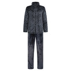 Svart leopardmönstrat fleece set dam med tröja och fleecebyxor