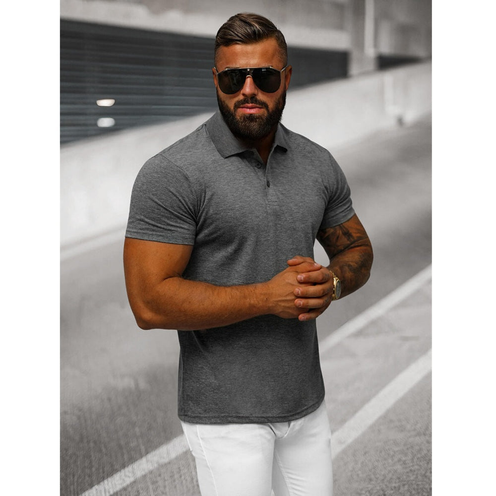 Grafitgrå Solid Herrtröja - Pikétröja sidan