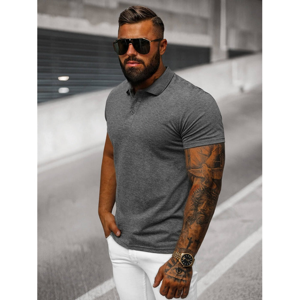 Grafitgrå Solid Herrtröja - Pikétröja sida