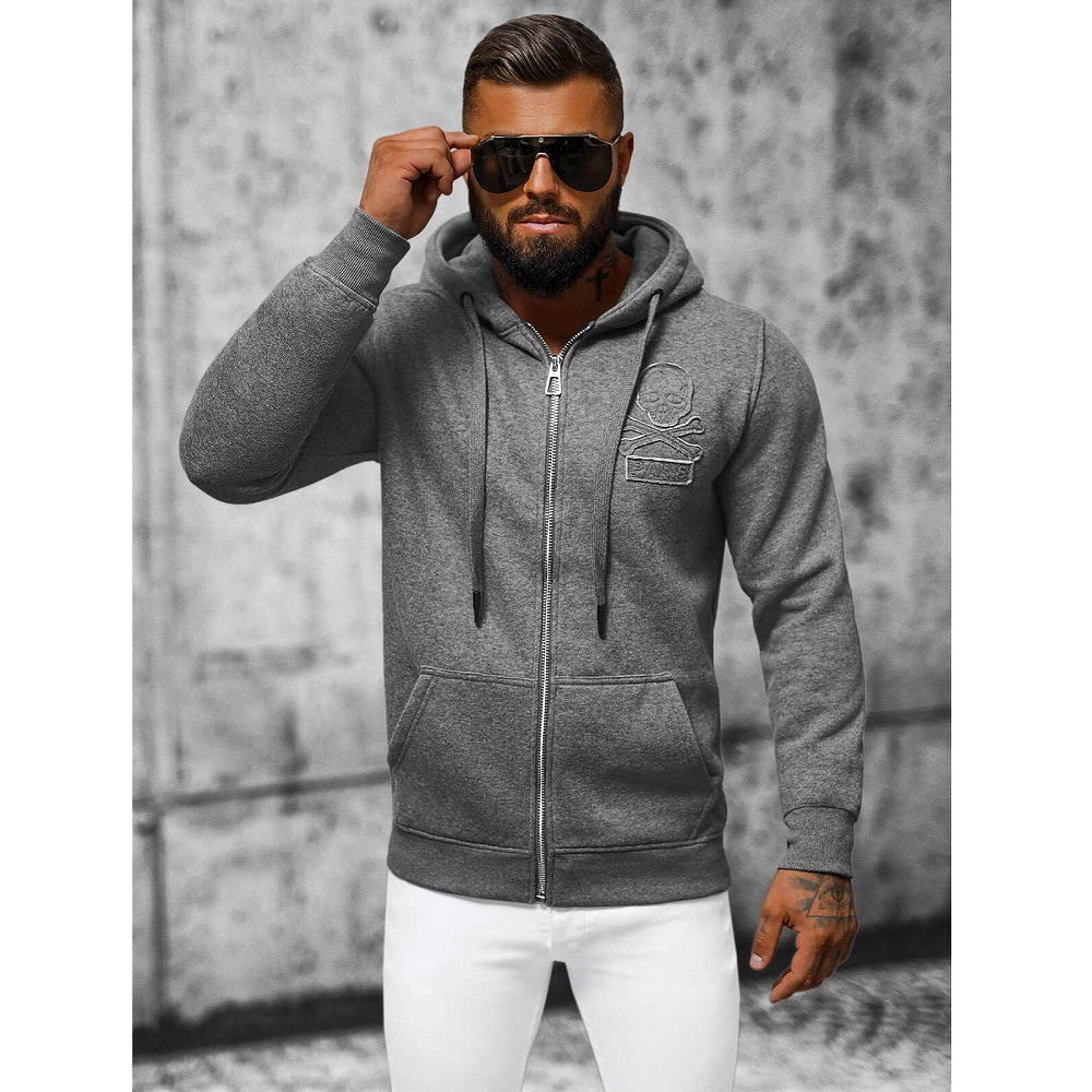 Grafitgrå luvtröja - Zip hoodie herr framifrån
