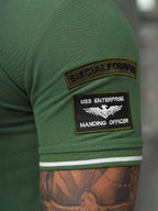 Pikétröja Herr - Grön Herrtröja Militärstil zoomad arm