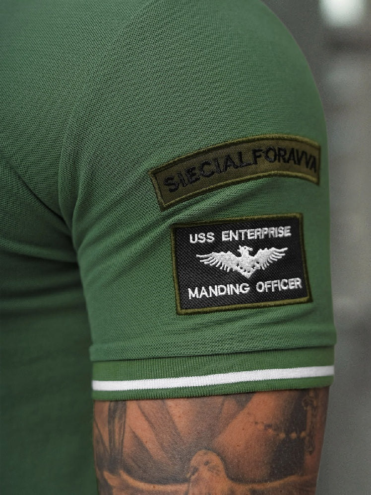 Pikétröja Herr - Grön Herrtröja Militärstil zoomad arm