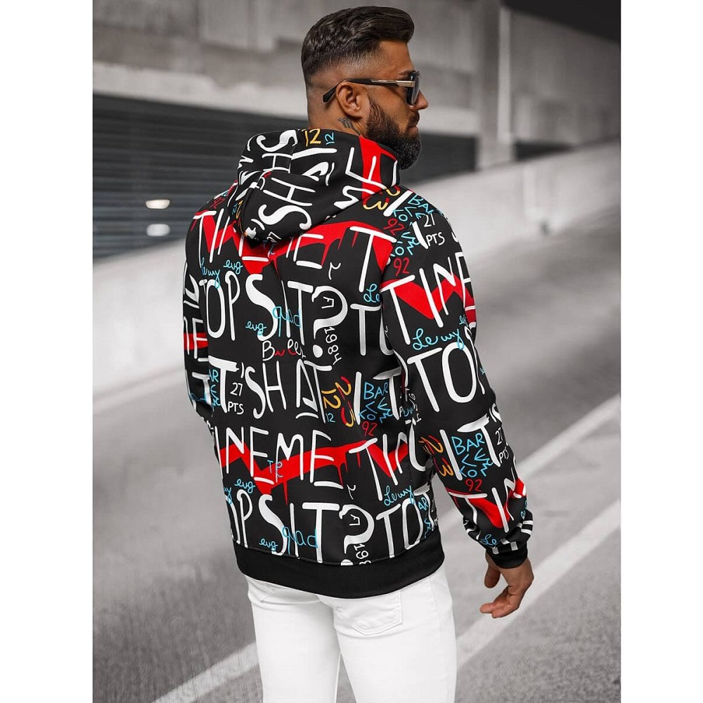 Svart Hoodie Herr printed all over - Herrtröja - Utförsäljning