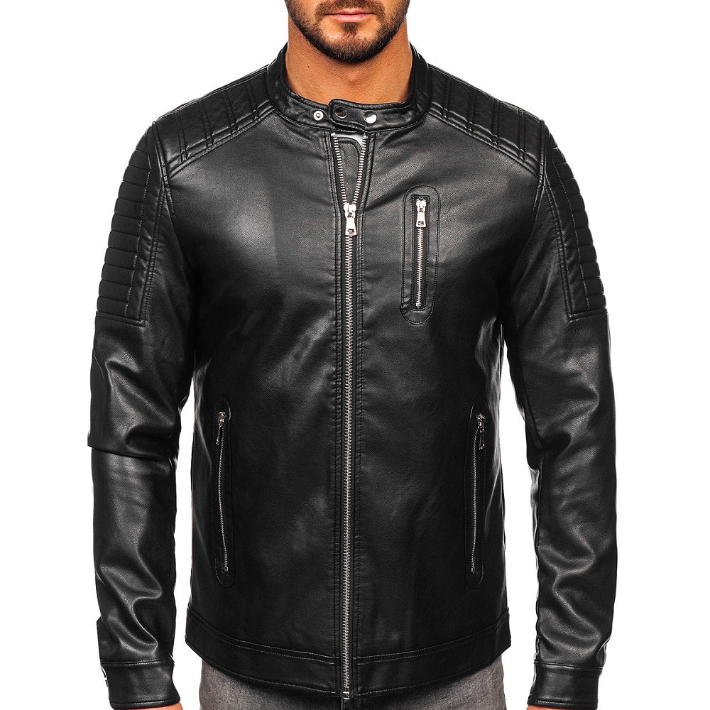 Läderjacka bikerstil - herrskinnjacka framifrån