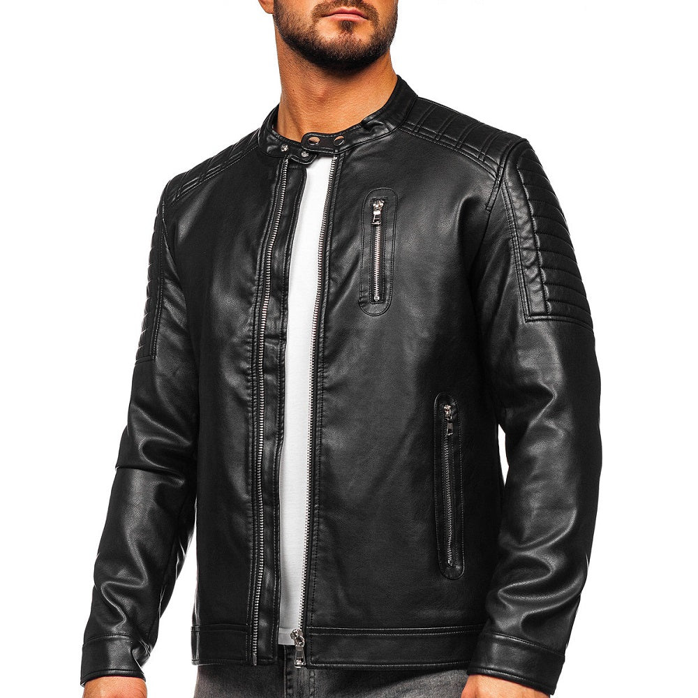 Skinnjacka i eko-läder - Bikerstil Svart