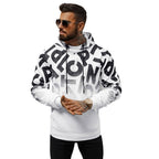 Hoodie herr med tryck på framsidan och ärmarna