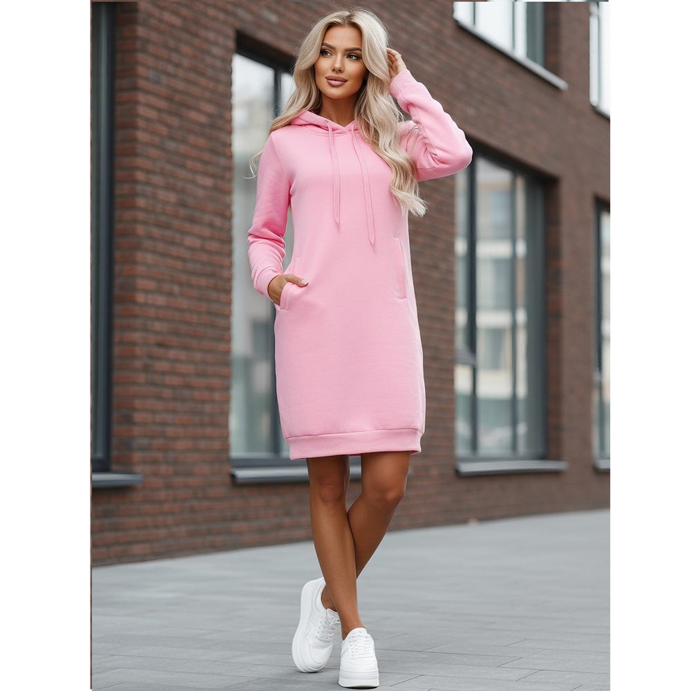 Ljusrosa dam Hoodie -Extra lång damtröja framifrån