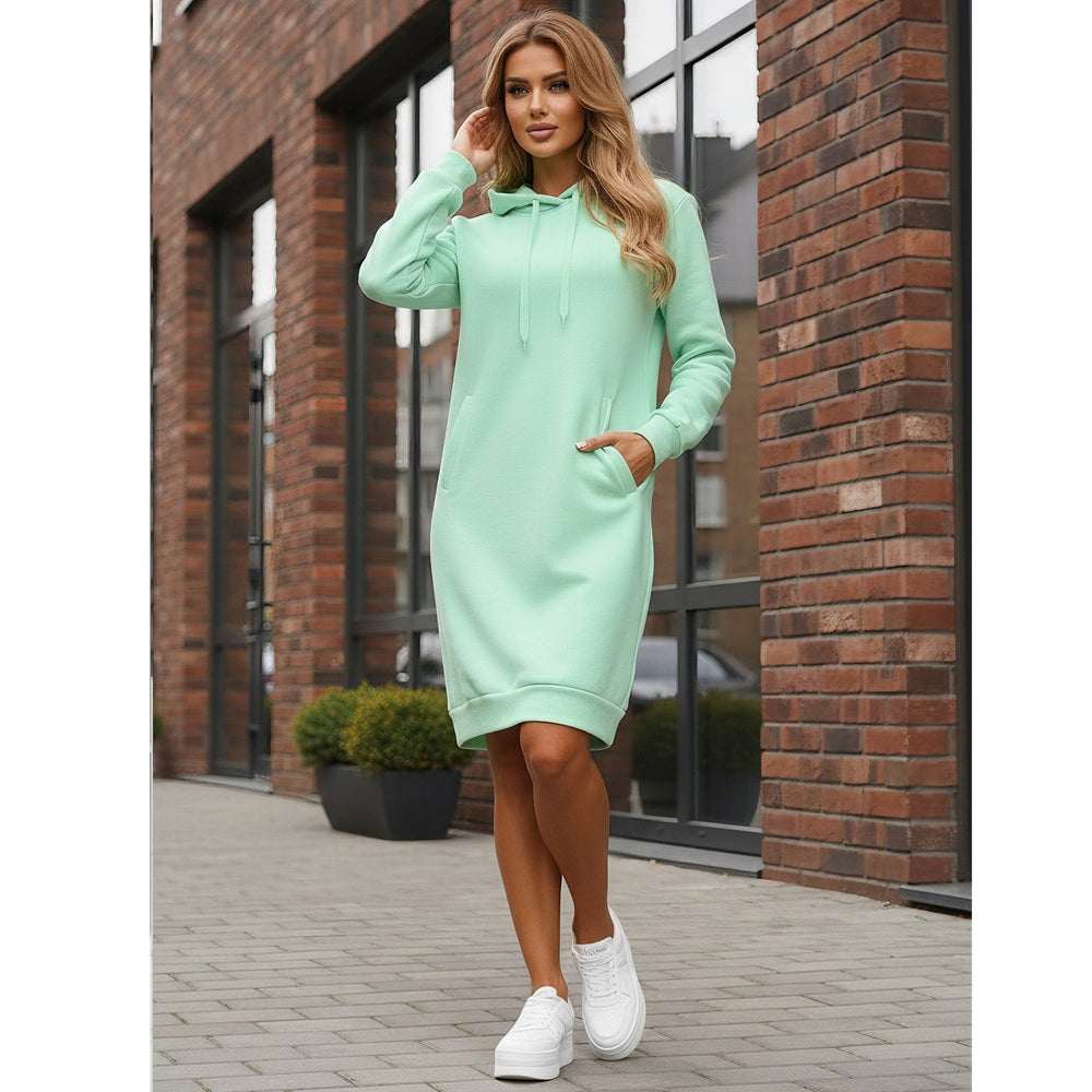 Mintfärgad tröja dam - Extra lång hoodie framifrån