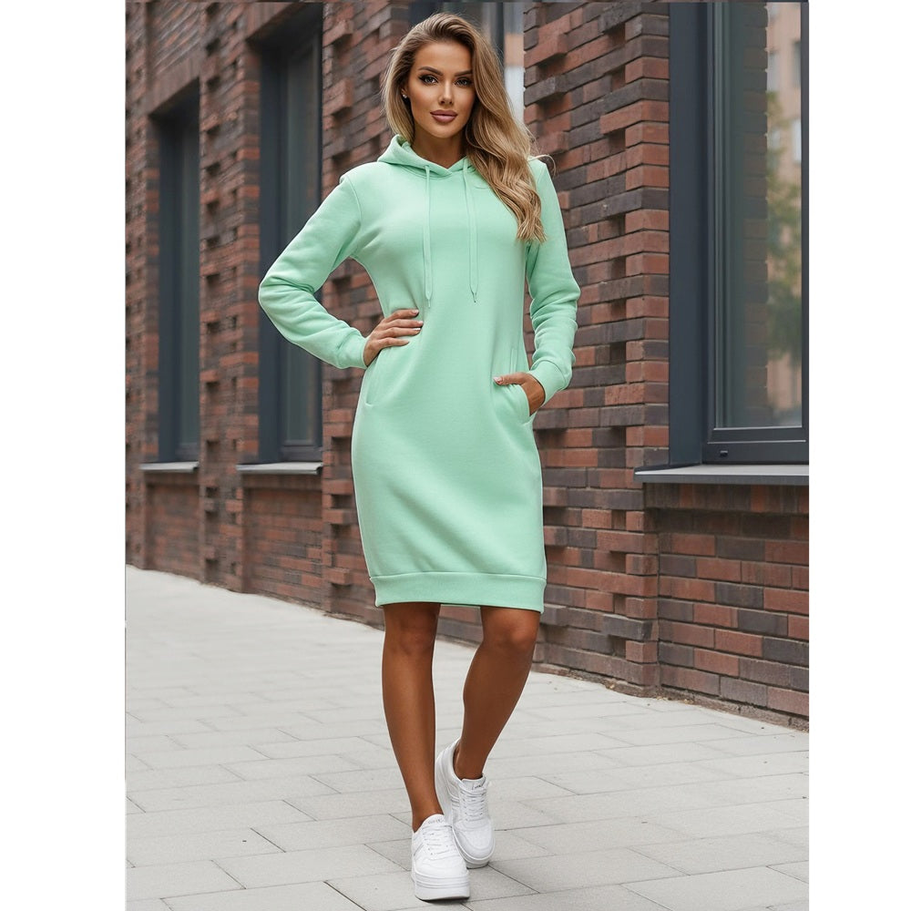 Mintfärgad tröja dam - Extra lång hoodie front
