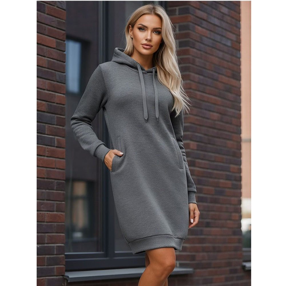 Mörkgrå hoodie dam - Extra lång damtröja framifrån