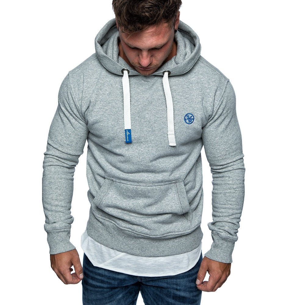 Ljusgrå Herr Hoodie med känguruficka framifrån