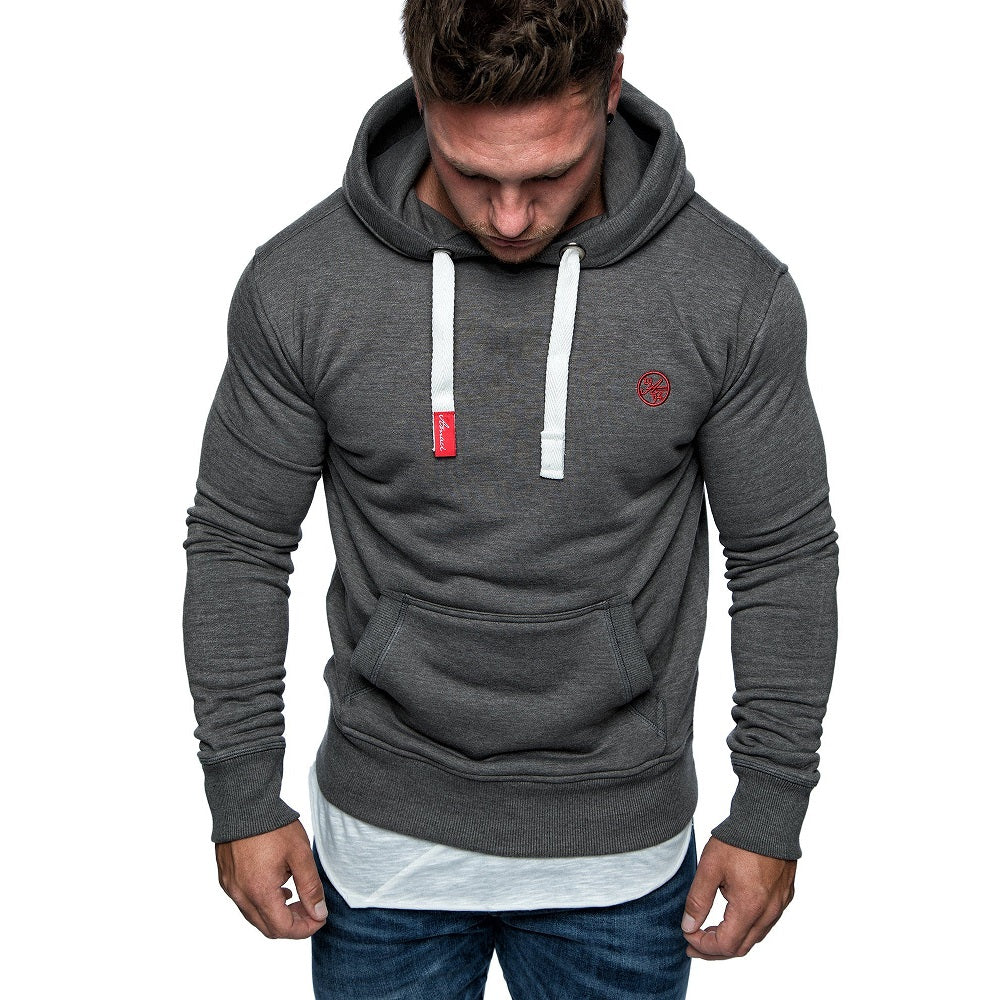 Mörkgrå herr hoodie med känguruficka - Herrtröja framifrån