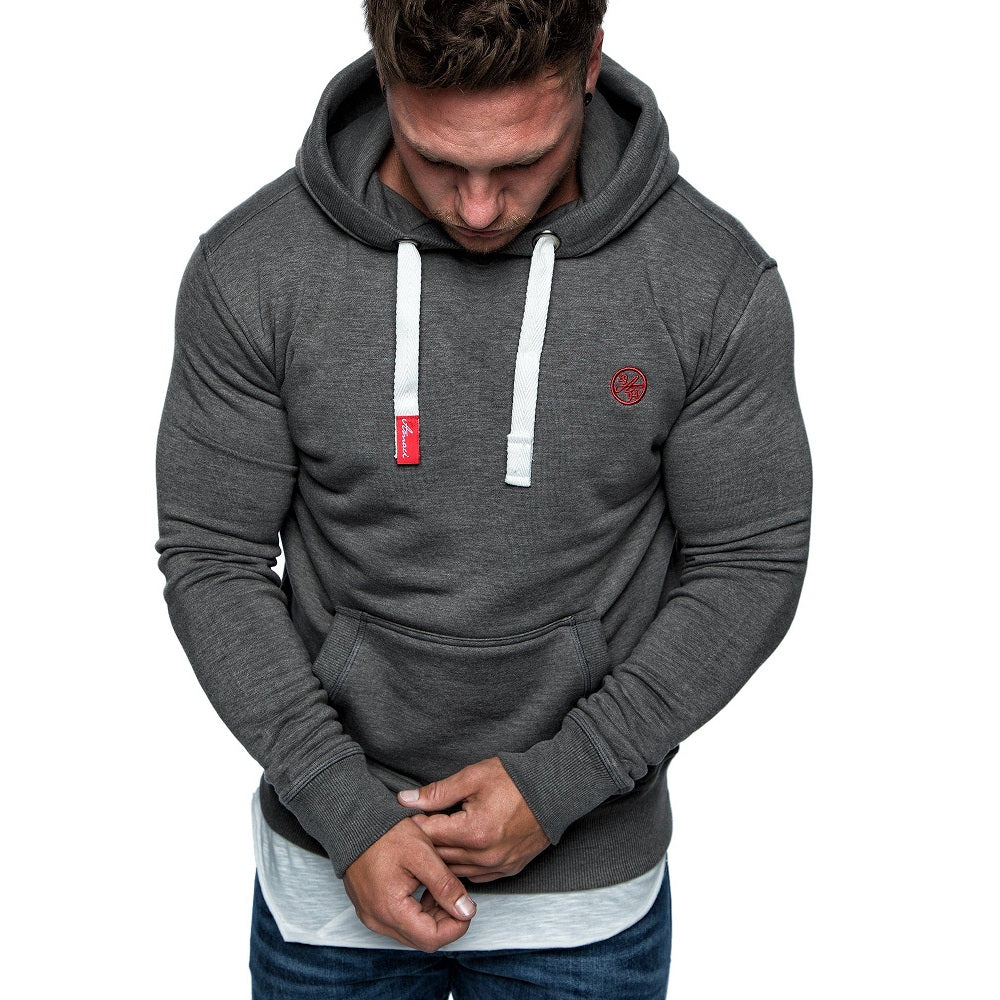 Mörkgrå herr hoodie med känguruficka - Herrtröja front