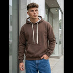 Tunn hoodie herr brun med luva och ficka