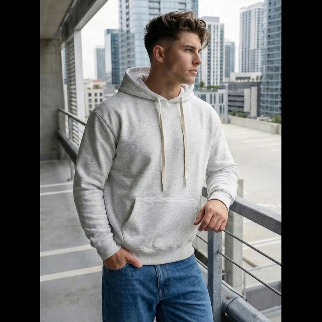 Tunn hoodie herr ljusgrå med luva och ficka