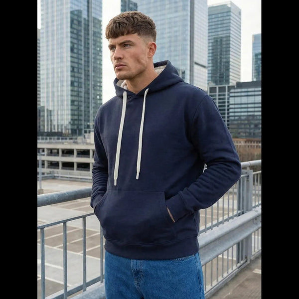 Tunn hoodie herr mörkblå med luva och ficka