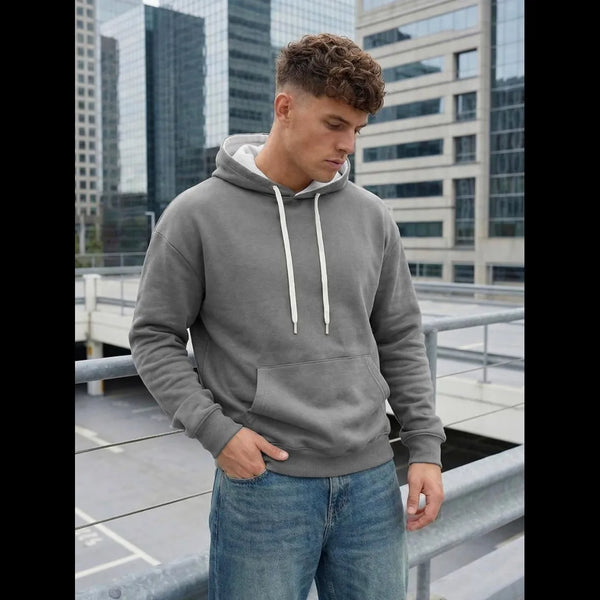 Tunn hoodie herr mörkgrå med luva och ficka