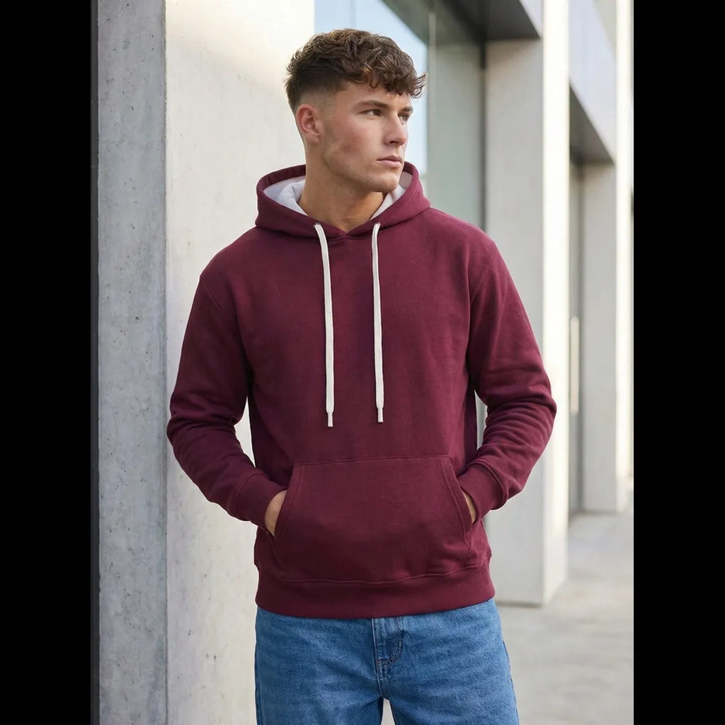 Tunn hoodie herr vinröd med luva och ficka