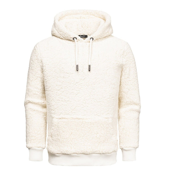 Vit fleecetröja med luva Hoodie Herr