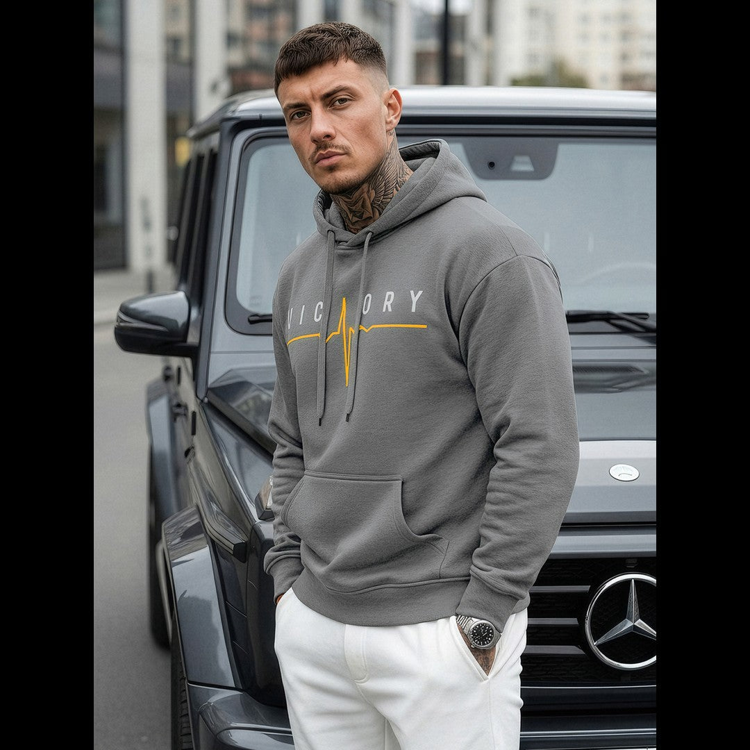 Grå hoodie herr - Victory - Modern streetwear