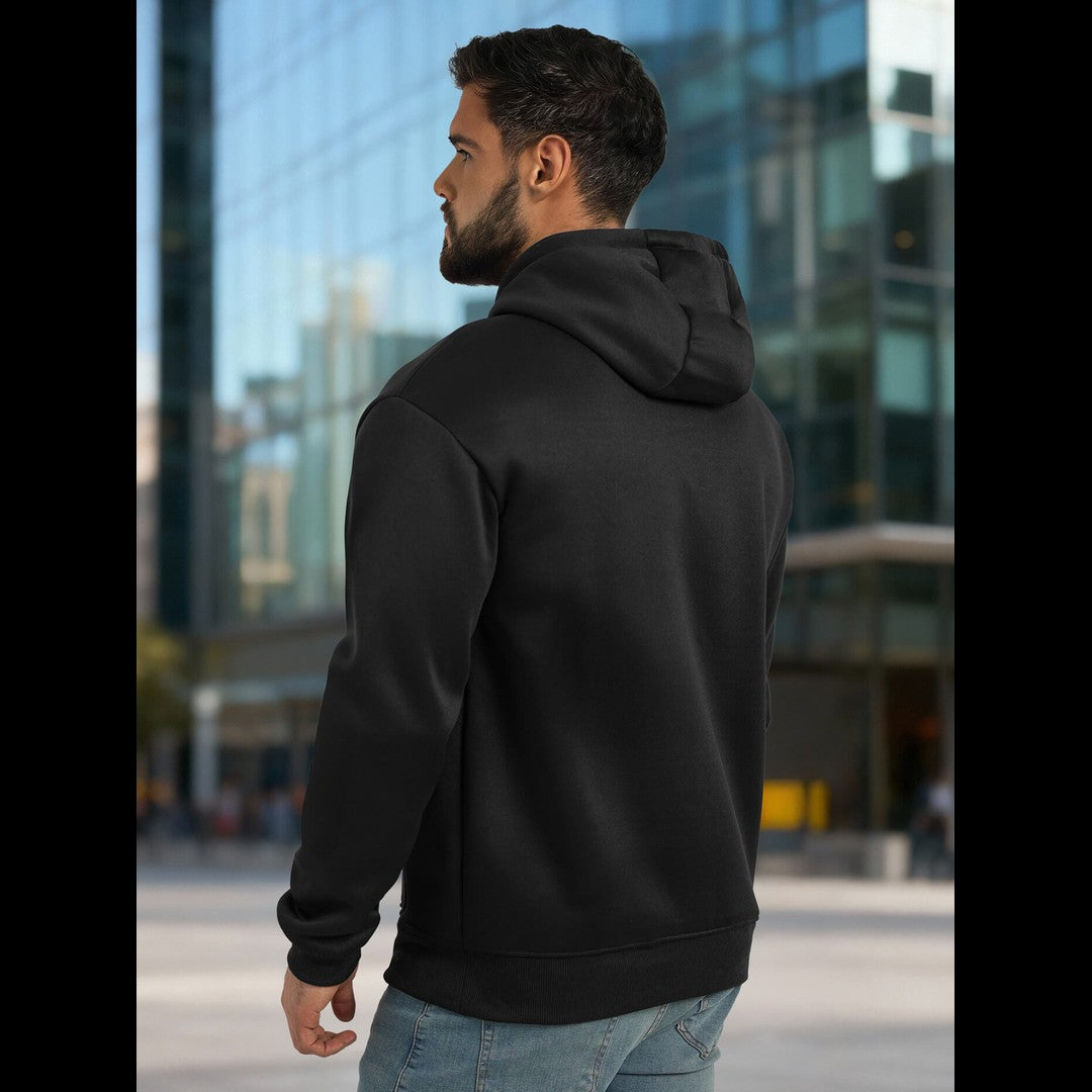 Svart hoodie för herr med diskret Never Give Up-tryck framtill Bakifrån